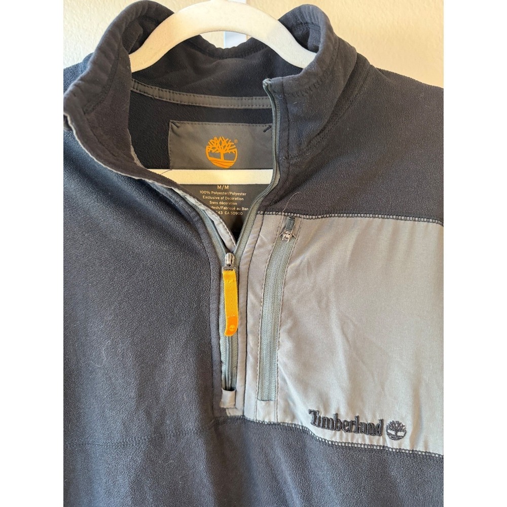 Timberland Mens Quarter Zip Fleece Pullover Charcoal Gray Medium Outdoor Hiking - Picture 5 of 9